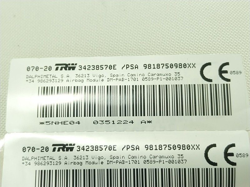 Recambio de airbag delantero derecho para opel combo e tour / life (k9) 1.5 referencia OEM IAM   9818750980