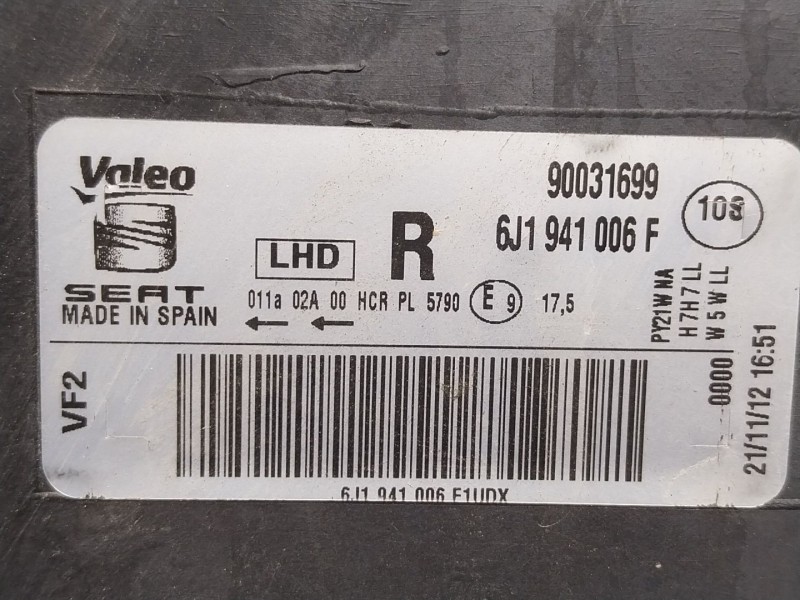 Recambio de faro derecho para seat ibiza iv (6j5, 6p1) 1.2 tsi referencia OEM IAM   