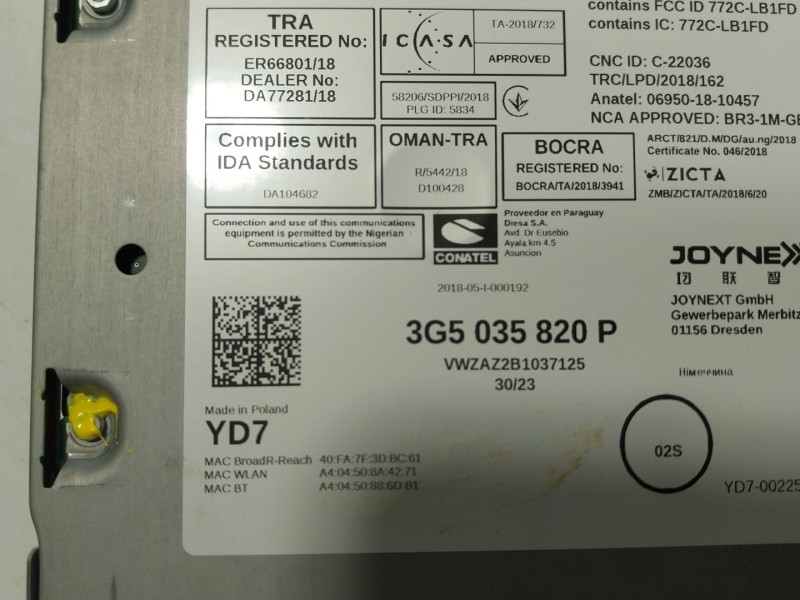 Recambio de sistema navegacion gps para volkswagen tiguan (ad1, ax1) 2.0 tdi referencia OEM IAM 3G5035820R 3G5035820P 