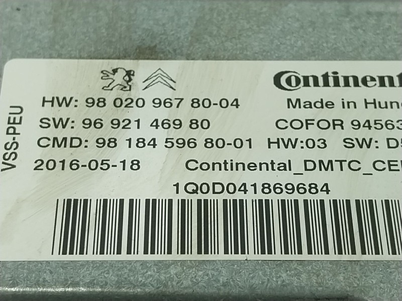 Recambio de modulo electronico para peugeot partner tepee 1.6 bluehdi 100 referencia OEM IAM  9802096780 