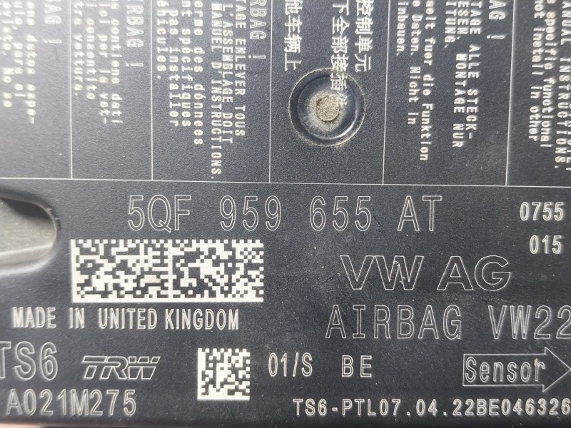 Recambio de centralita airbag para seat ateca (kh7, khp) 1.5 tsi referencia OEM IAM 5QF959655AT 5QF959655AT 
