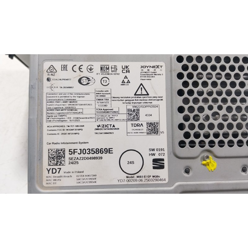 Recambio de pantalla multifuncion para seat arona (kj7, kjp) 1.0 tsi referencia OEM IAM  5FJ035869E 