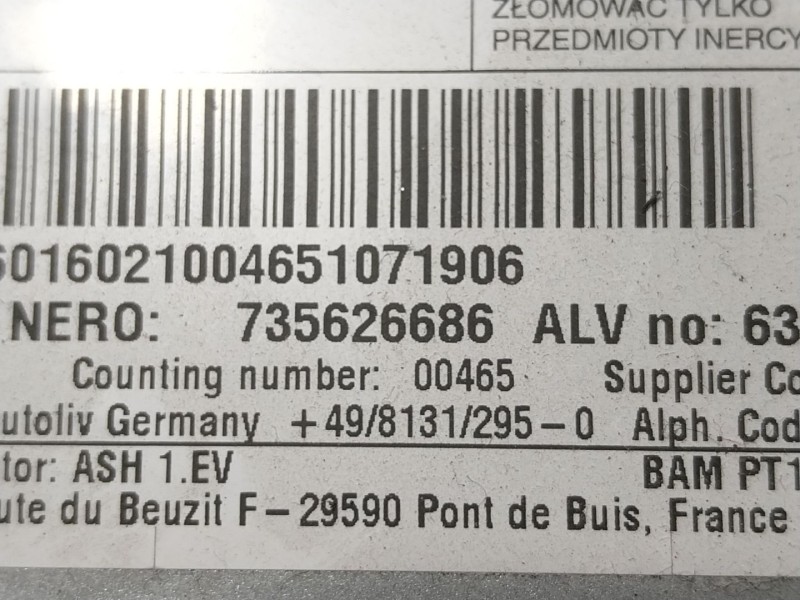 Recambio de airbag delantero derecho para fiat 500 (312_) 1.2 (312axa1a) referencia OEM IAM 52054422 735626686 