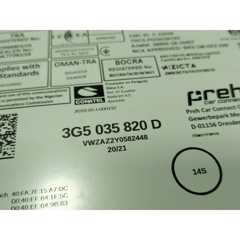 Recambio de sistema navegacion gps para volkswagen polo vi (aw1, bz1, ae1) 1.0 tsi referencia OEM IAM  3G5035820D 